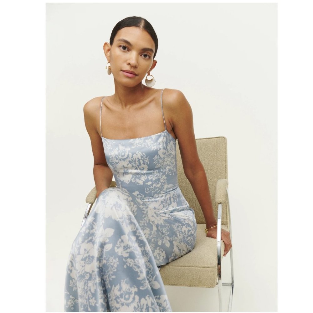 Reformation Frankie Silk Dress in Porcelain Reformation - Picture 2 of 13